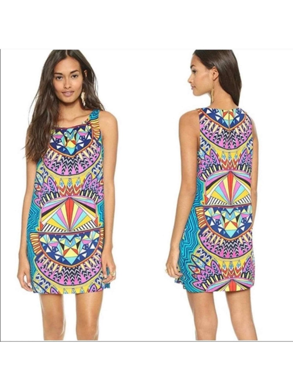 Mara Hoffman Sleeveless Geometric Print Shift Dress in Multicolor Size Medium